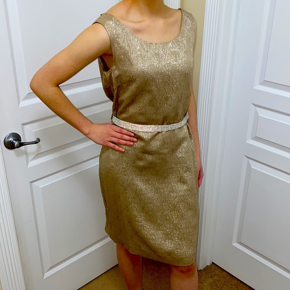 🔥🔥PORTS 1961| Taupe & Metallic Silver Dress -Sz 6 - Picture 5 of 15